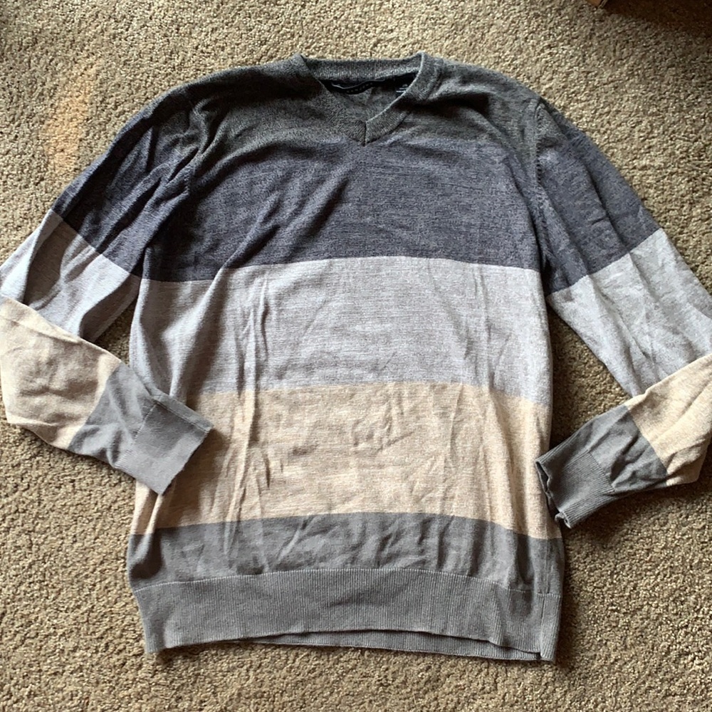 Sean John striped sweater, gray and cream colored